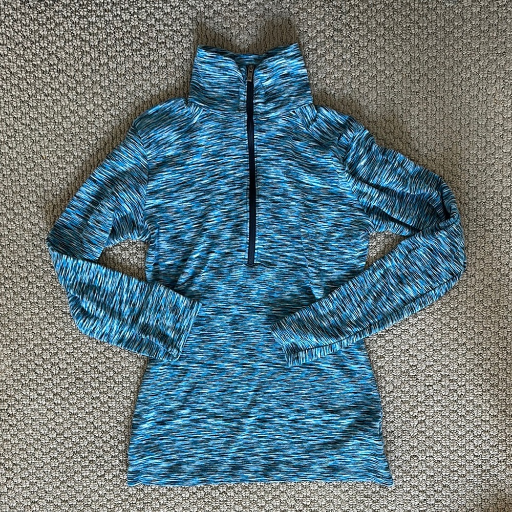 Blue Fitted Long Sleeve Zippered Tee